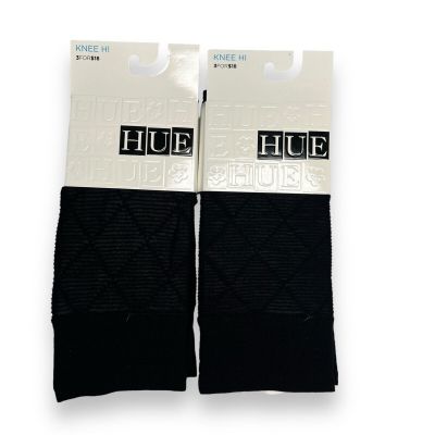 HUE Black Striped Diamond Womens One Size Fits Most | 2 Pair NEW Knee Hi Socks